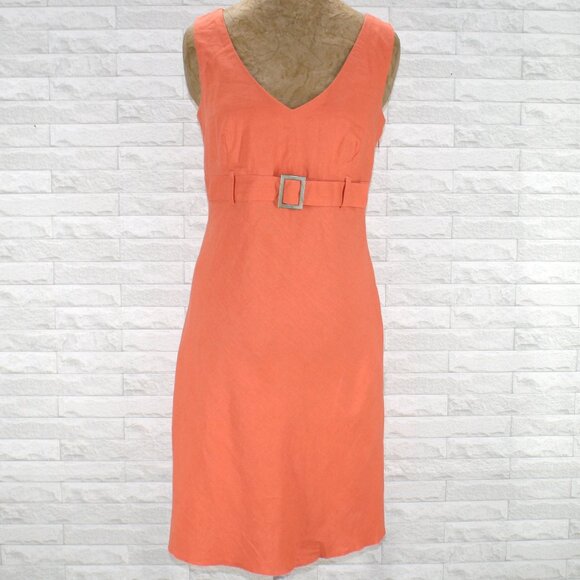WHAT'S HOT Dress Sleeveless Linen Blend Sheath Summer Belted Mini Orange Medium - Picture 1 of 12